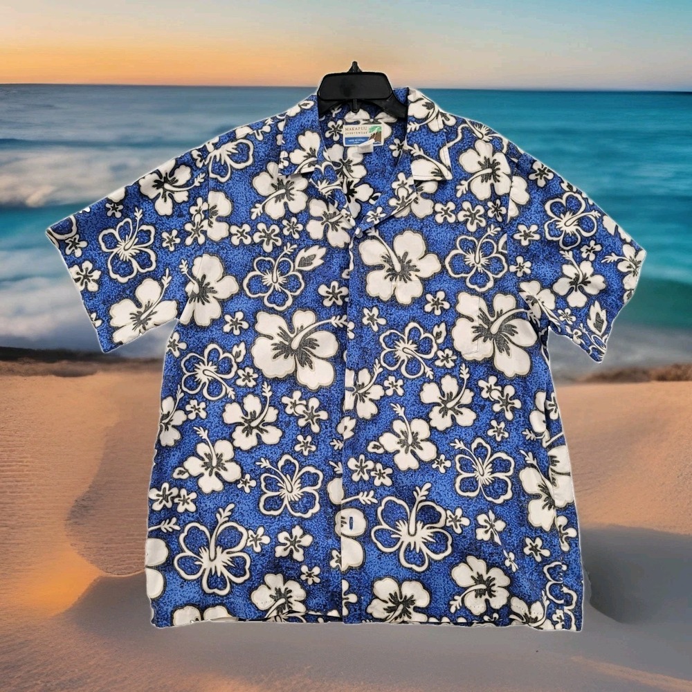 Hawaiian Shirt Men's XL Floral‎ Print Makapuu Sportswear Made in Hawaii